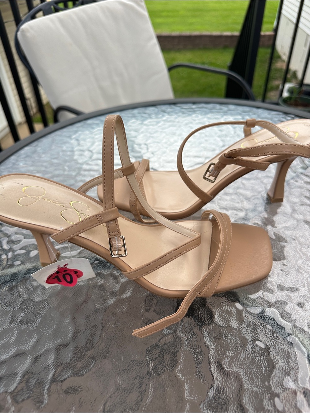 Jessica Simpson Nude/Tan Strappy Mid-Heel Sandals